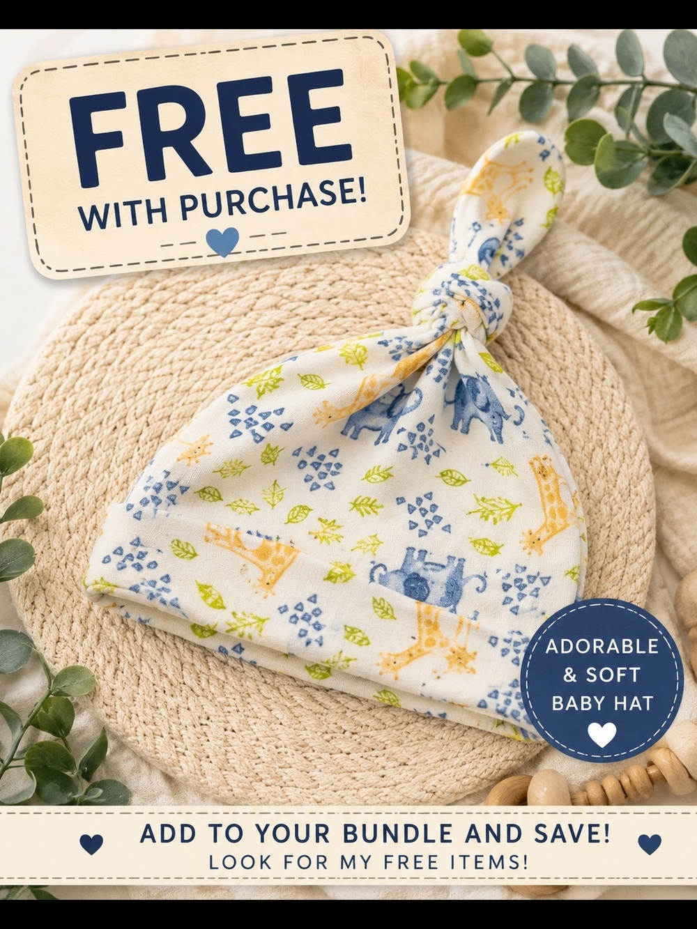 Baby Safari Knot Hat 👶🦒 | FREE with Purchase 🤱New With Out Tags